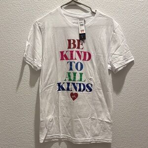 The Phluid Project White Tee with Multicolor 'Be Kind to All Kinds' Print
